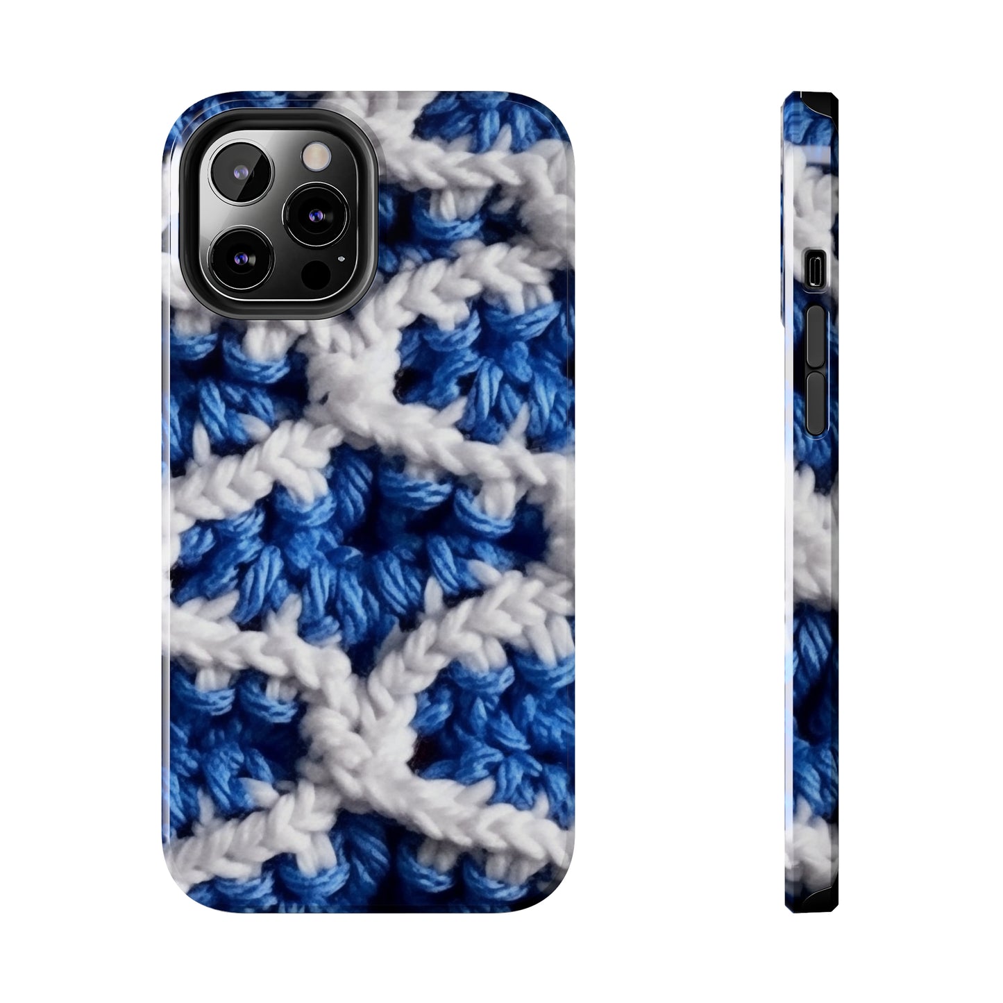 Blueberry Blue Crochet, White Accents, Classic Textured Pattern - Tough Phone Cases