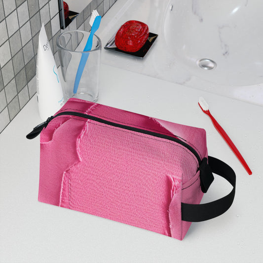 Distressed Neon Pink: Edgy, Ripped Denim-Inspired Doll Fabric - Toiletry Bag