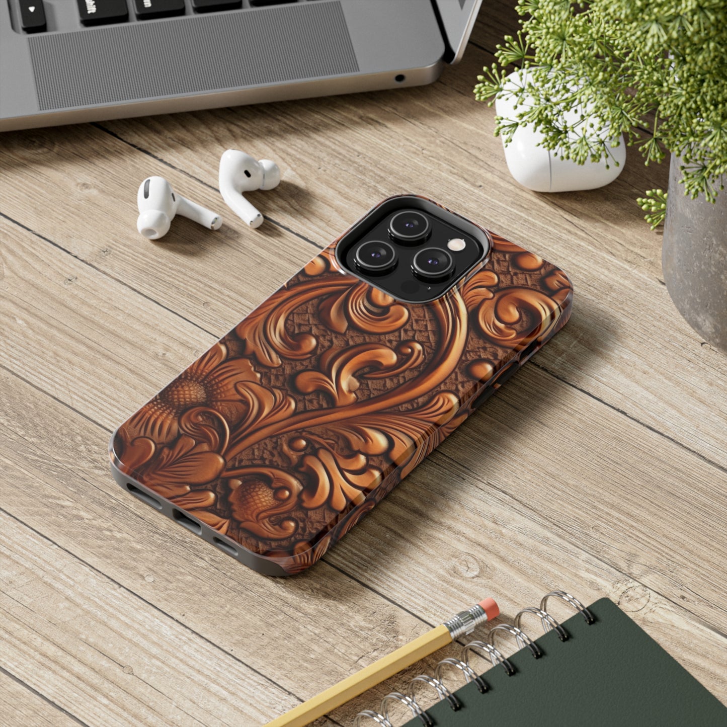 Leather Flower Cognac Classic Brown Timeless American Cowboy Design - Tough Phone Cases