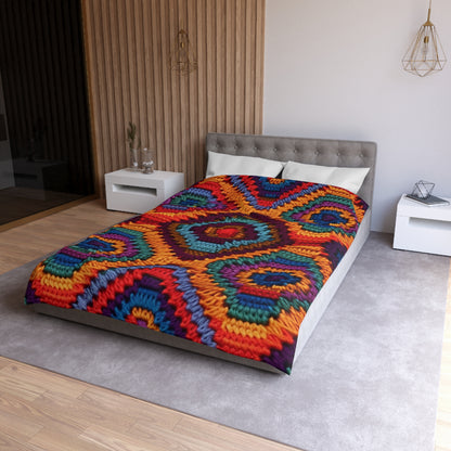 African Heritage Crochet, Vibrant Multicolored Design, Ethnic Craftwork - Microfiber Duvet Cover