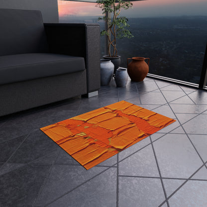 Fiery Citrus Orange: Edgy Distressed, Denim-Inspired Fabric - Outdoor Rug