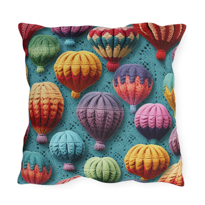 Crochet Hot Air Balloons Sky Travel Transport Scenic Style - Outdoor Pillows