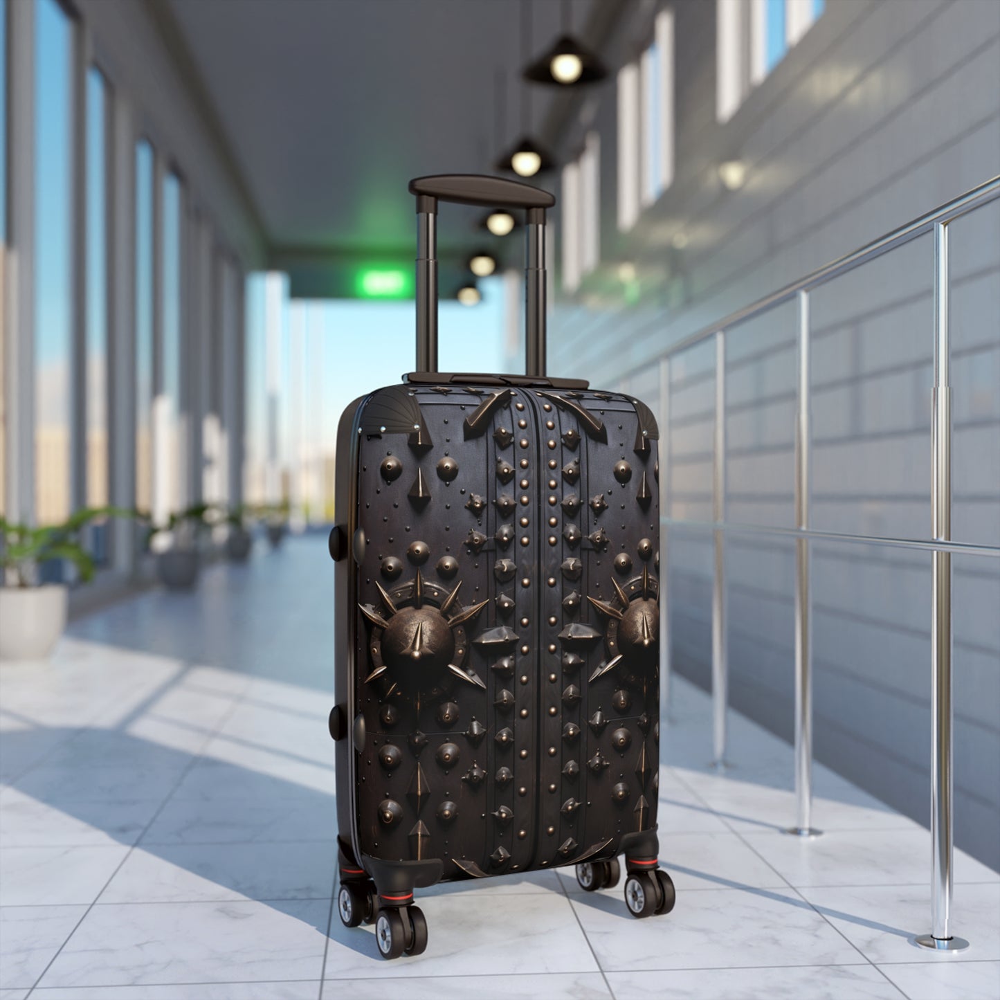 Gothic Medieval Door Design: Dark Wood with Brass Spikes - Suitcase