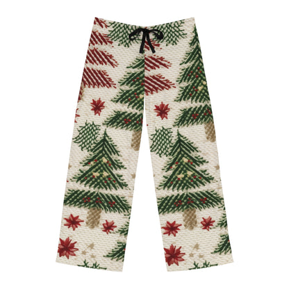 Embroidered Christmas Winter, Festive Holiday Stitching, Classic Seasonal Design - Men's Pajama Pants (AOP)