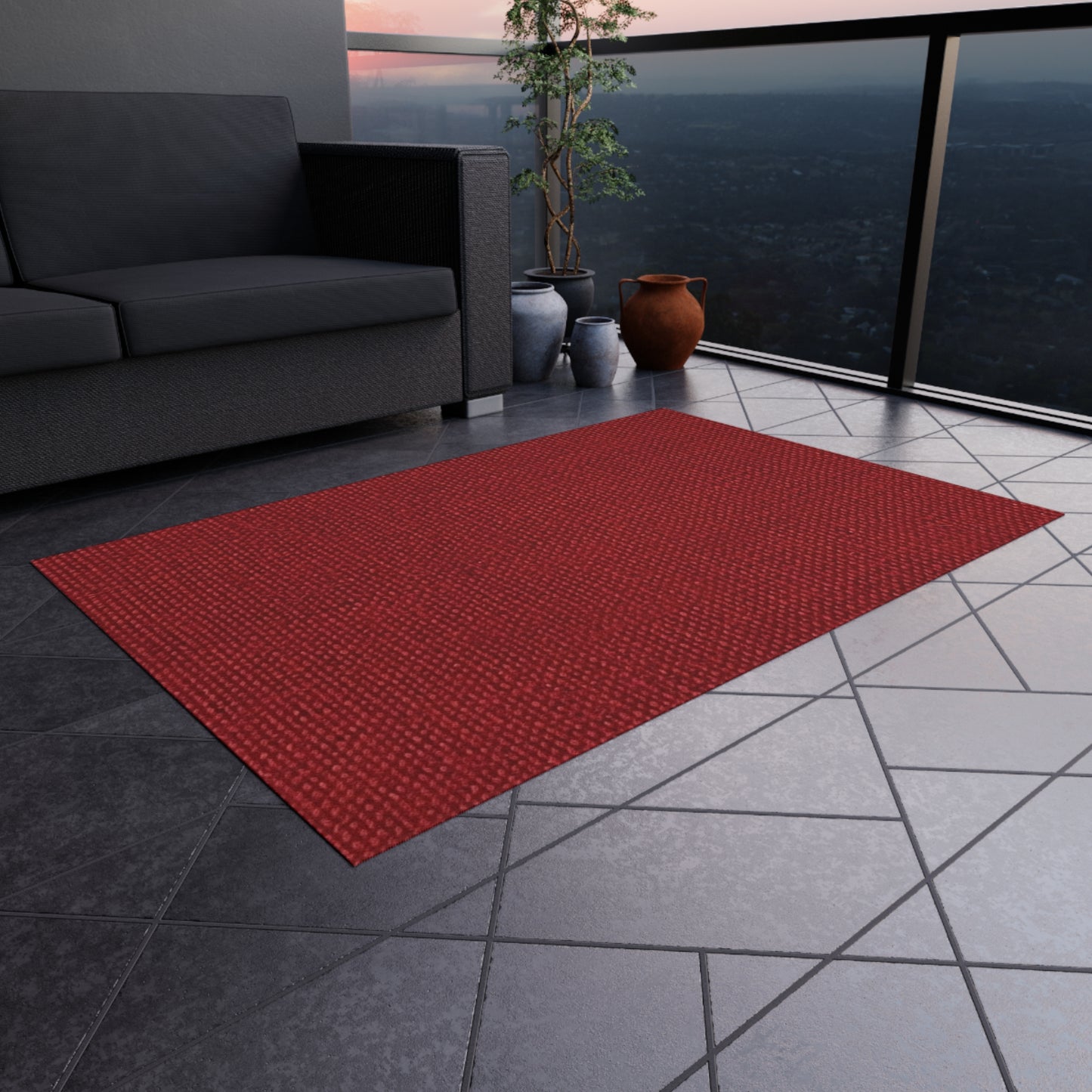 Bold Ruby Red: Denim-Inspired, Passionate Fabric Style - Outdoor Rug