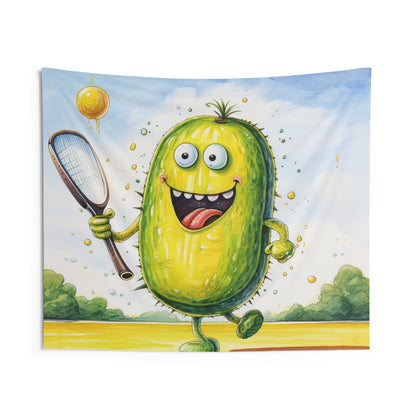 Pickleball Sport: Athletic Pickle Playing Game with Net and Paddle - Indoor Wall Tapestries