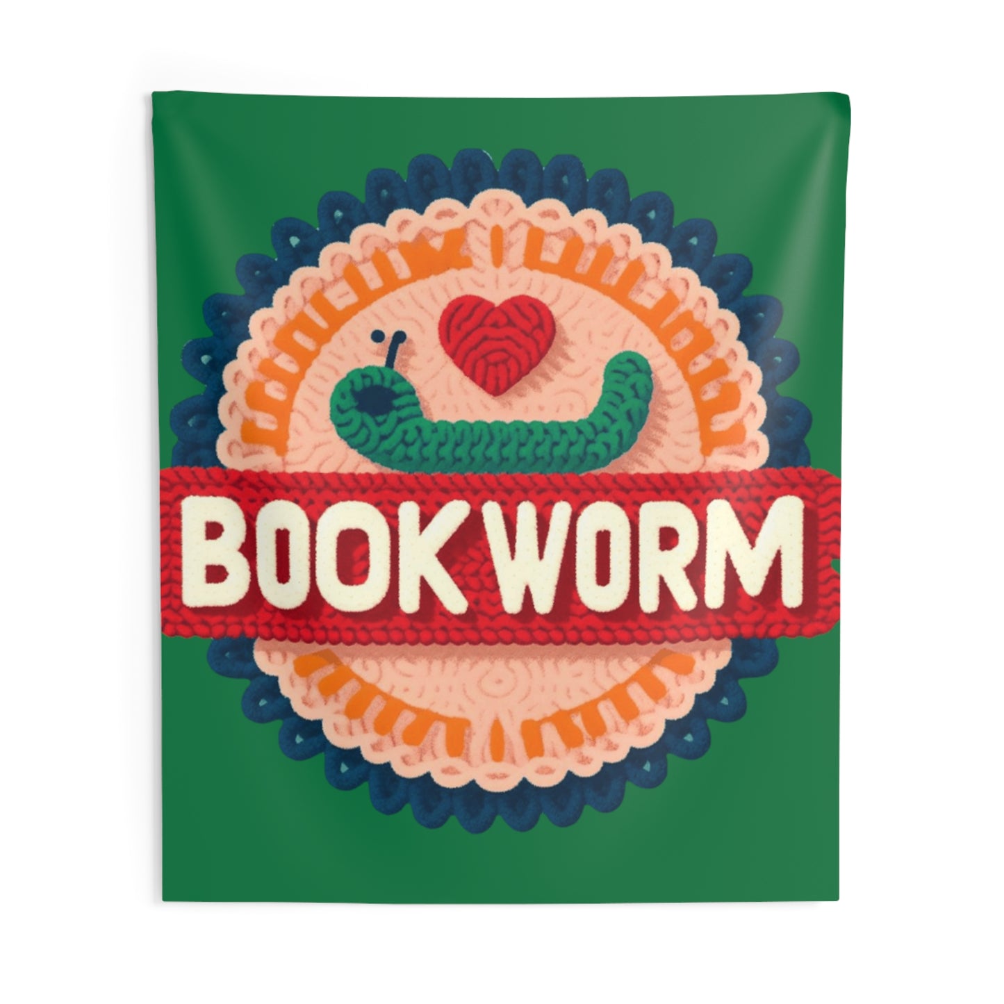 Crochet Bookworm Illustration: Cozy Reader Embroidered Patch Design - Ideal for Bibliophile - Indoor Wall Tapestries