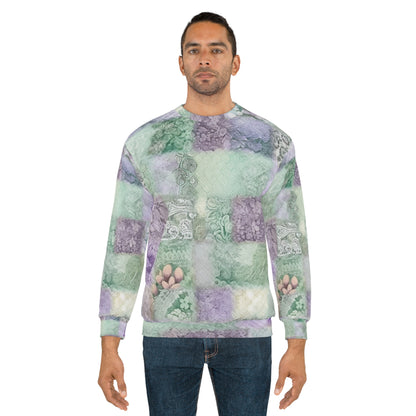 Medley Patchwork - Muted Pastels, Gingham & Lace, Boho Paisley Mix, Quilted Aesthetic Design - Unisex Sweatshirt (AOP)