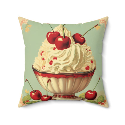 Retro Ice Cream Sundae Parlor Scoop Diner Dessert Art -Spun Polyester Square Pillow