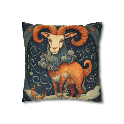 Diseño humorístico del estilo del libro infantil del zodiaco de Capricornio - Funda de almohada cuadrada de poliéster hilado 