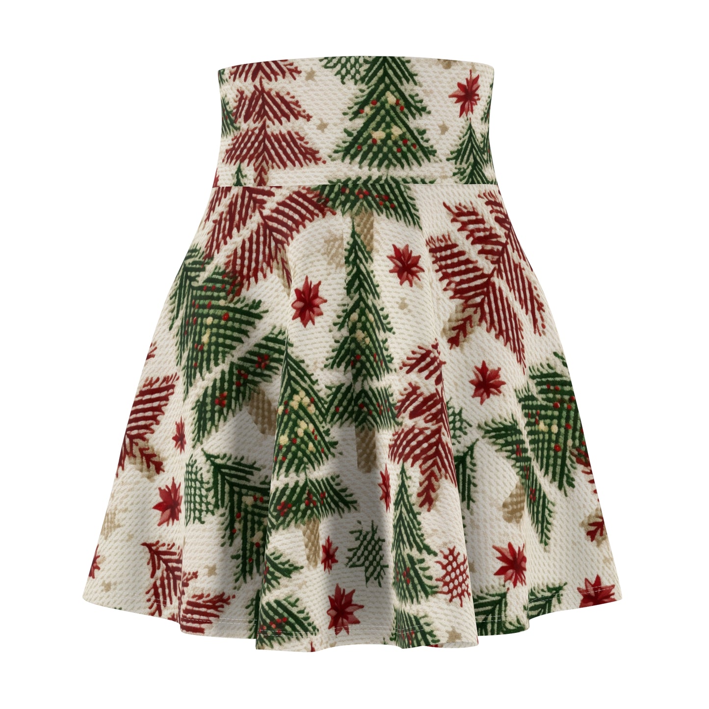 Embroidered Christmas Winter, Festive Holiday Stitching, Classic Seasonal Design - Women's Skater Skirt (AOP)