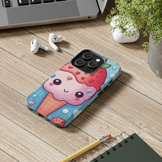 Kawaii Strawberry Sundae Cone - Traditional Japanese Anime Dessert Delight - Sweet Berry Otaku Gift - Tough Phone Cases