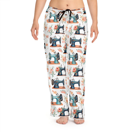 Máquinas de coser en acuarela y ramos de flores: estilo minimalista femenino antiguo - Pantalones de pijama para mujer (AOP)