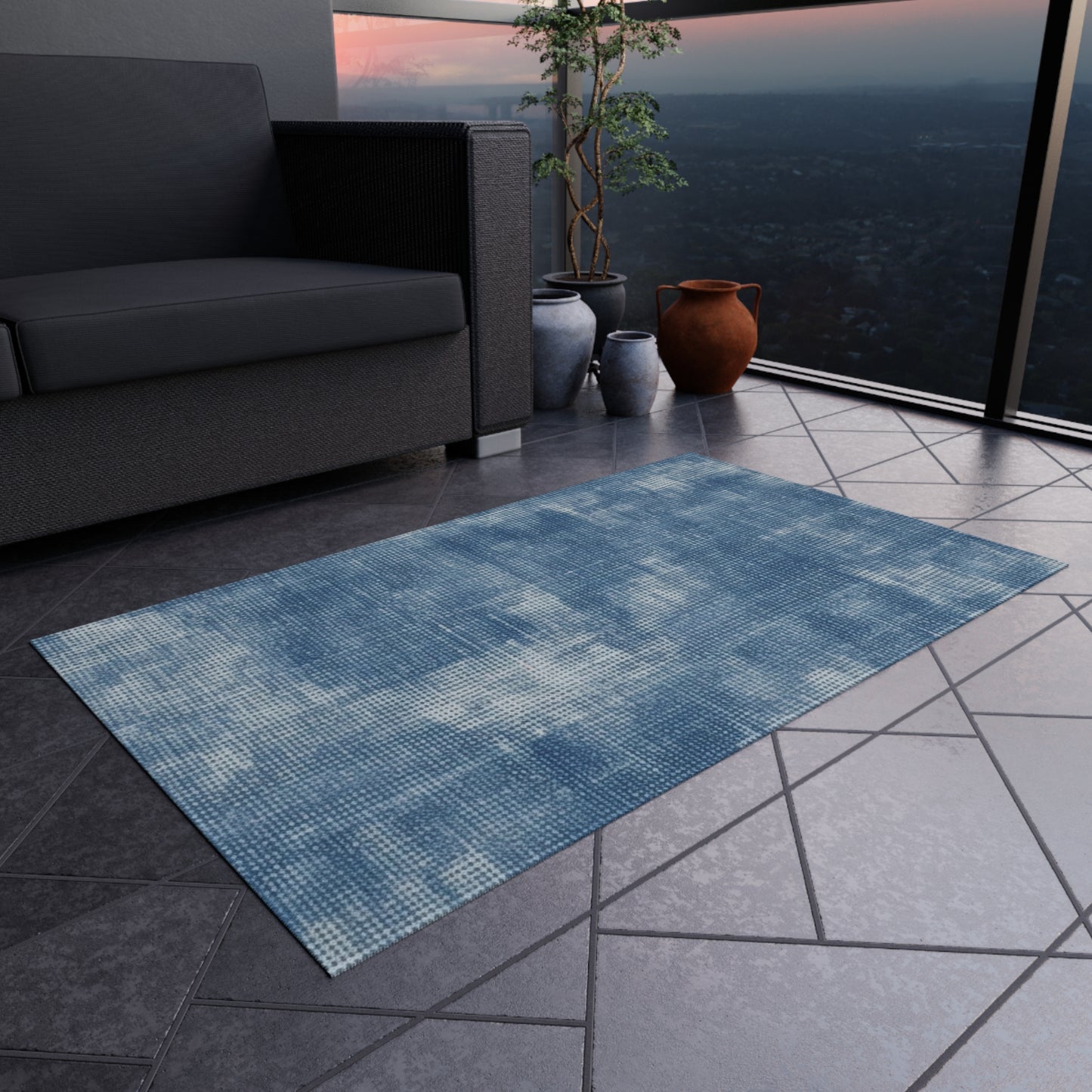 Faded Blue Washed-Out: Denim-Inspired, Style Fabric - Outdoor Rug