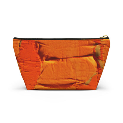 Fiery Citrus Orange: Edgy Distressed, Denim-Inspired Fabric - Accessory Pouch w T-bottom