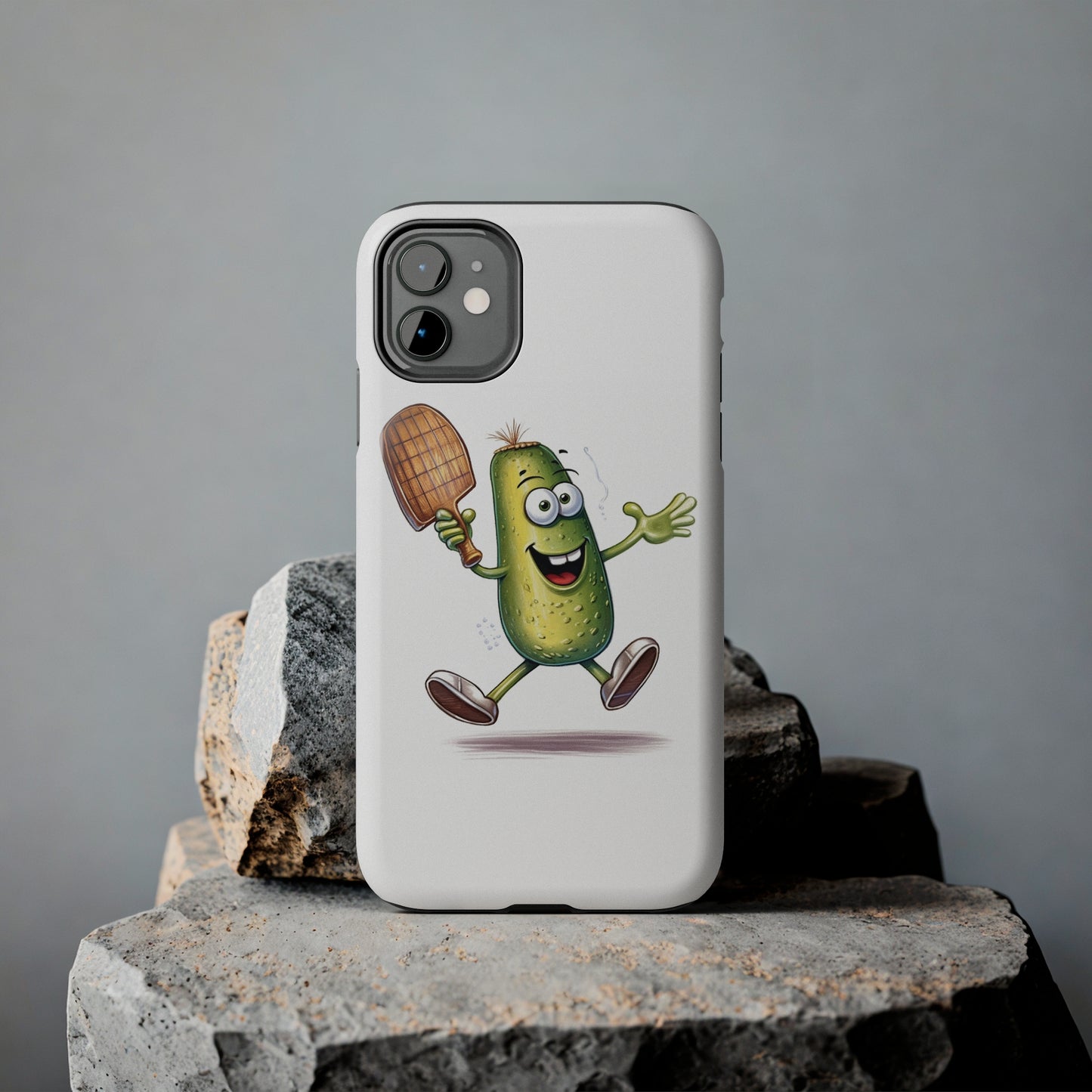 Pickle Player Action: Cartoon Swinging Pickleball Paddle - Sporty Charm - Tough Phone Cases