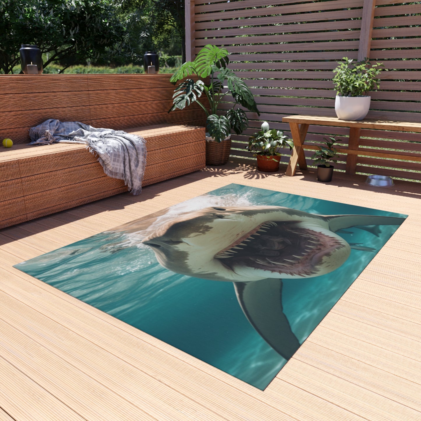 Bull Shark: River Monster Menace - Realistic Dark Water Predator - Outdoor Rug