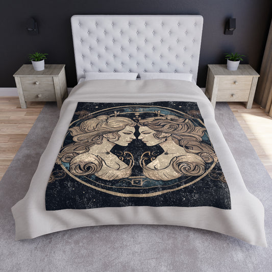 Duality of Gemini - Expressive Twins Zodiac - Crushed Velvet Blanket