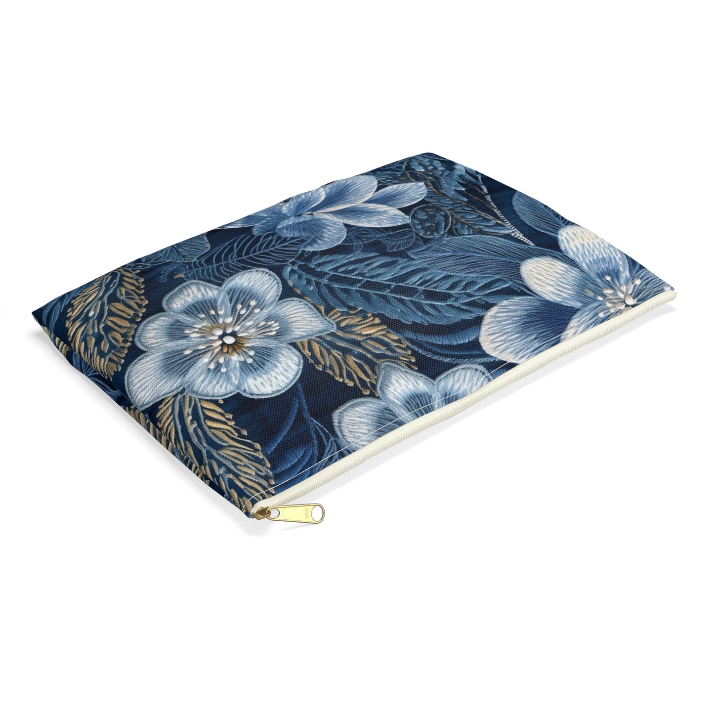 Flower Blossom Embroidery Floral on Denim Style - Accessory Pouch