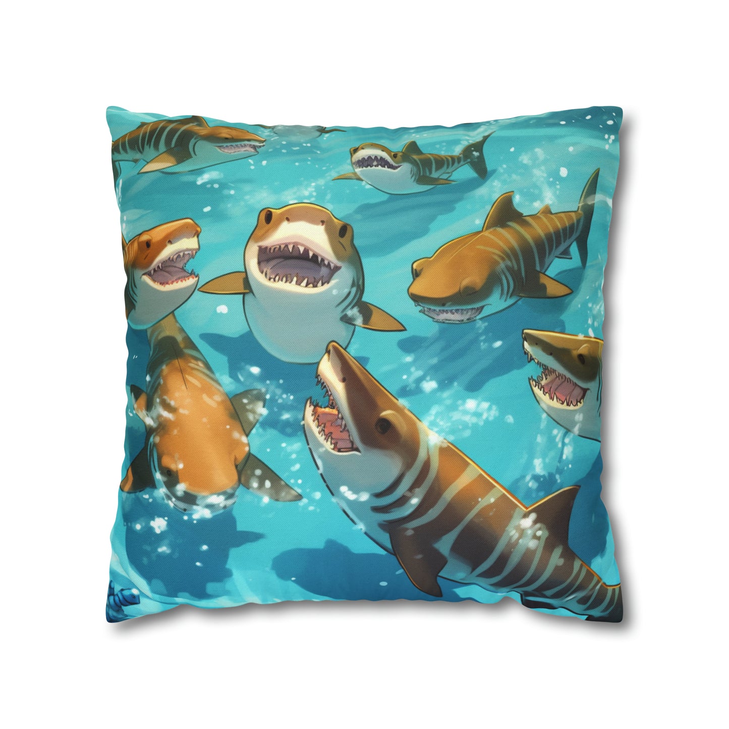 Tiger Shark: Ocean Marine Wildlife - Underwater - Spun Polyester Square Pillow Case