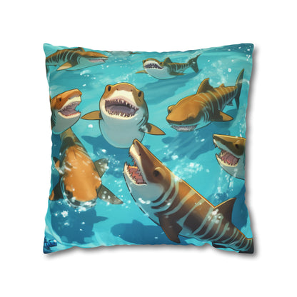 Tiger Shark: Ocean Marine Wildlife - Underwater - Spun Polyester Square Pillow Case