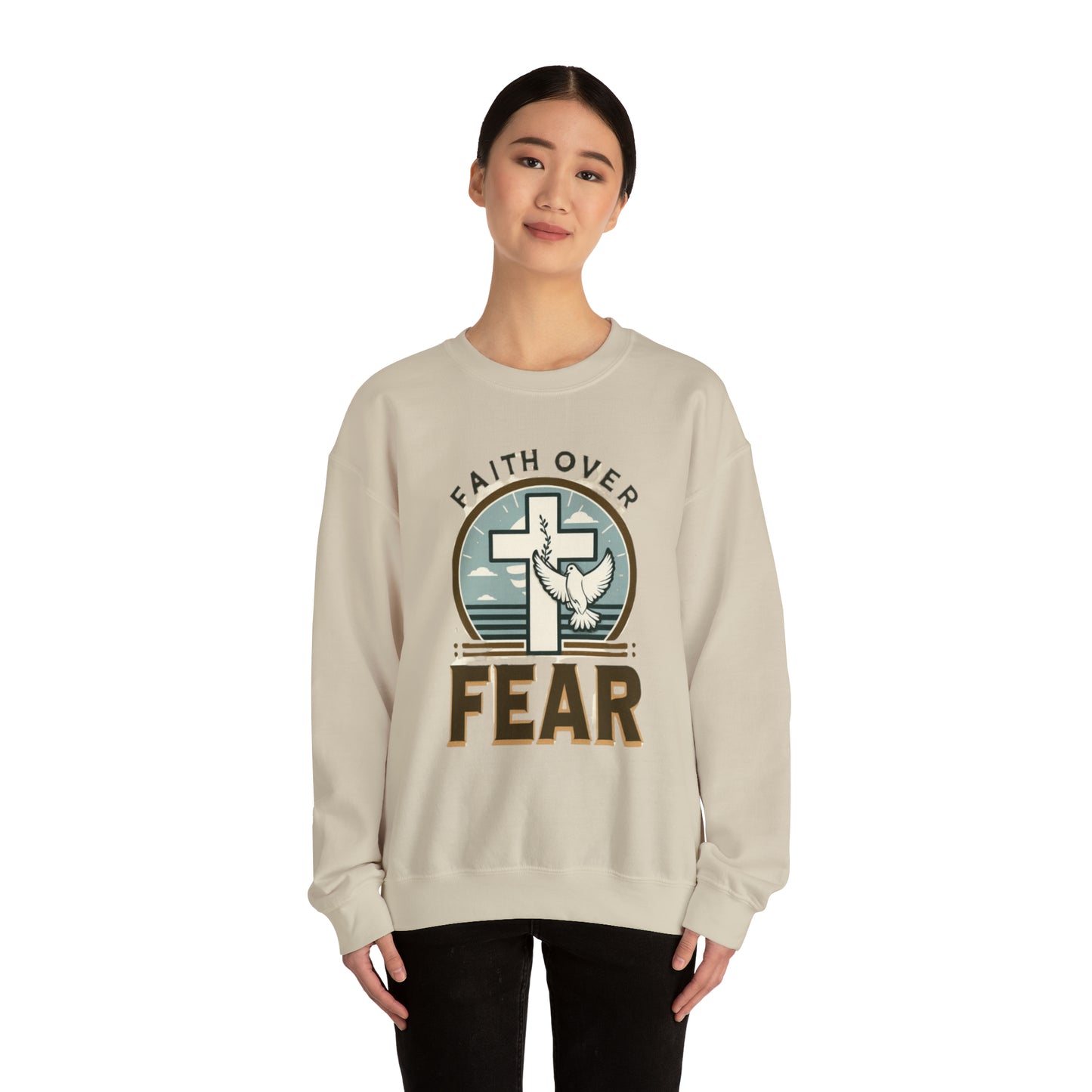 Faith Over Fear Christian, Religious Art, Jesus Inspired - Unisex Heavy Blend™ Crewneck Sweatshirt