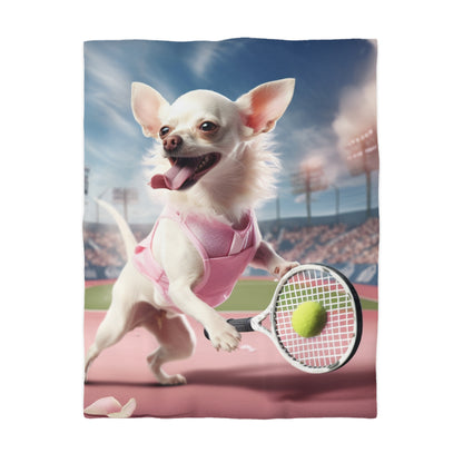 Chihuahua Tennis Ace: Dog Pink Outfit, Court Atheletic Sport Game - Microfiber Duvet Cover