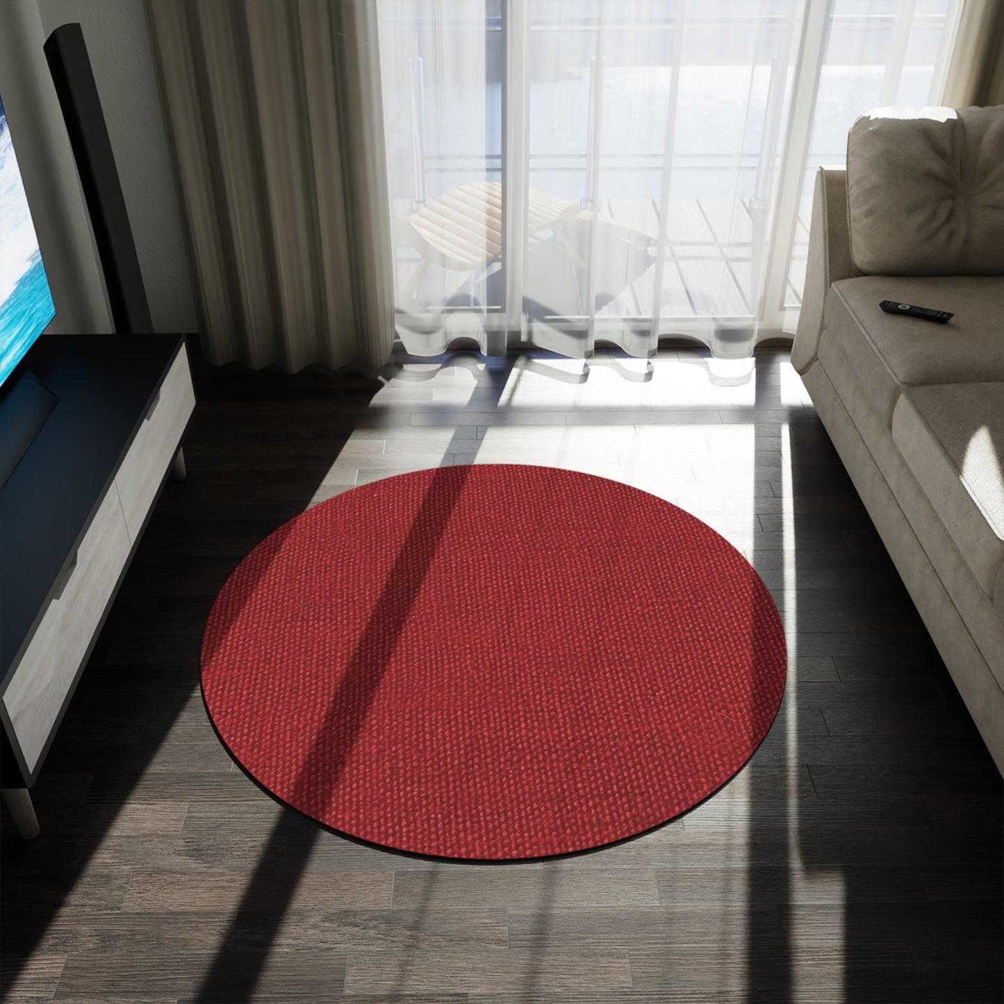 Bold Ruby Red: Denim-Inspired, Passionate Fabric Style - Round Rug