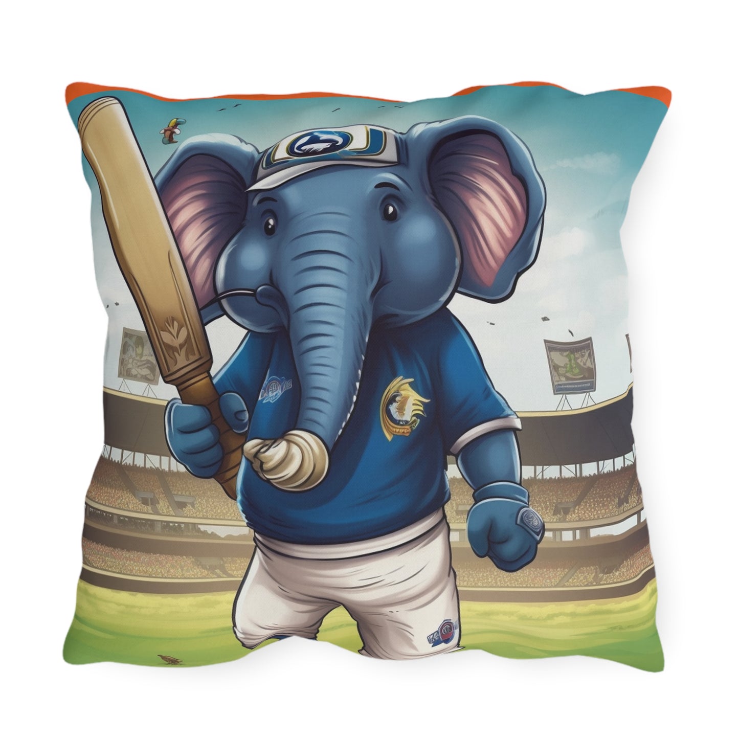 India Elephant Cricket Sport Star: Pitch, Run, Stump Game - Animated Charm - Outdoor Pillows