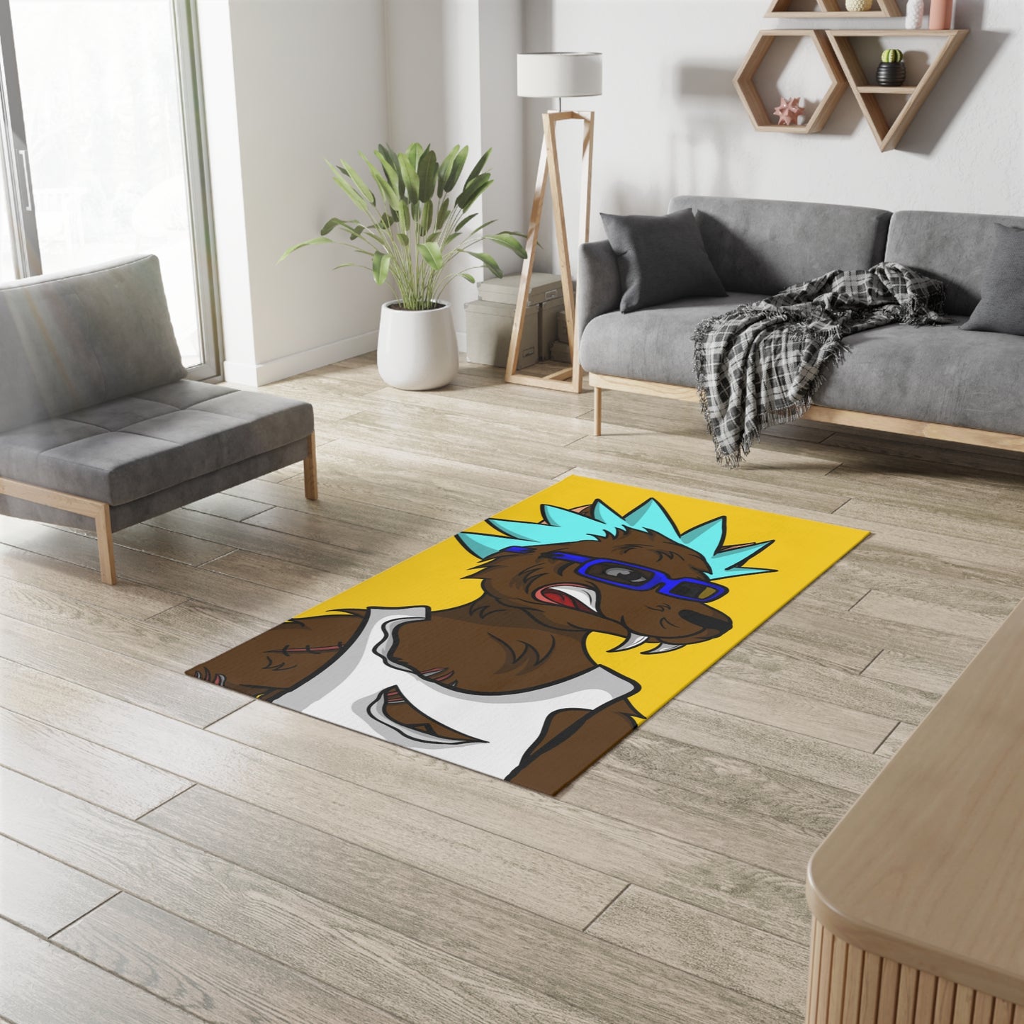 Spiky Blue Hair Cartoon Werewolve Wolf Dobby Rug