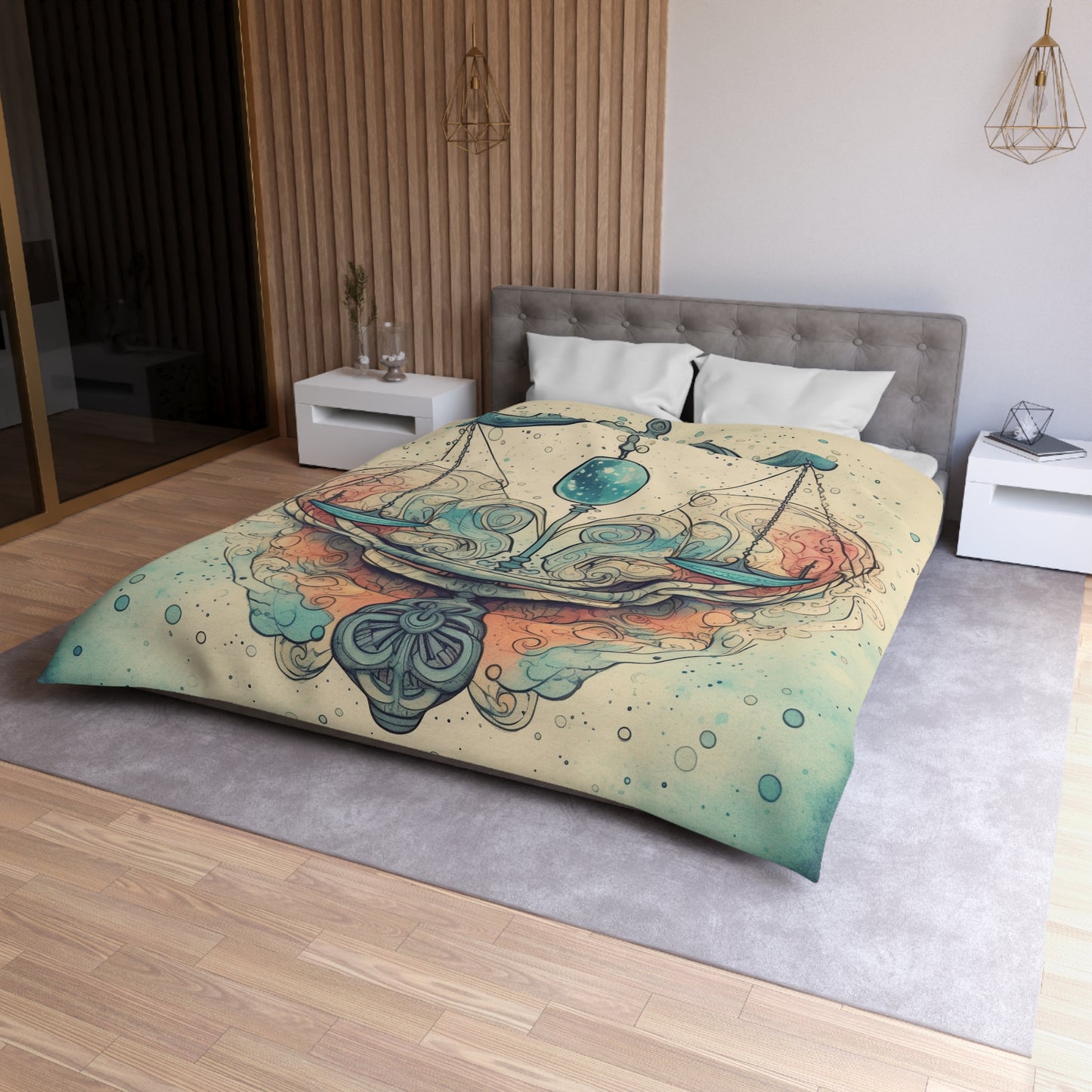 Libra Zodiac - Astrology Sign Street Art Equilibrium in Pastels - Microfiber Duvet Cover