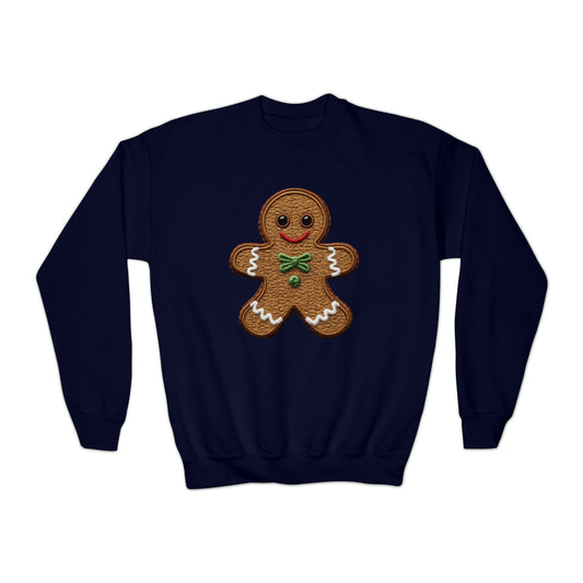 Chenille Gingerbread Cookie: Christmas Festive Delight Design - Youth Crewneck Sweatshirt