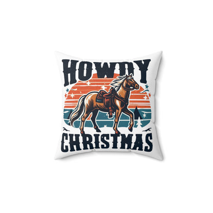 Retro Western Christmas - Howdy Christmas with Patriotic Horse and Star Banner - Spun Polyester Square Pillow