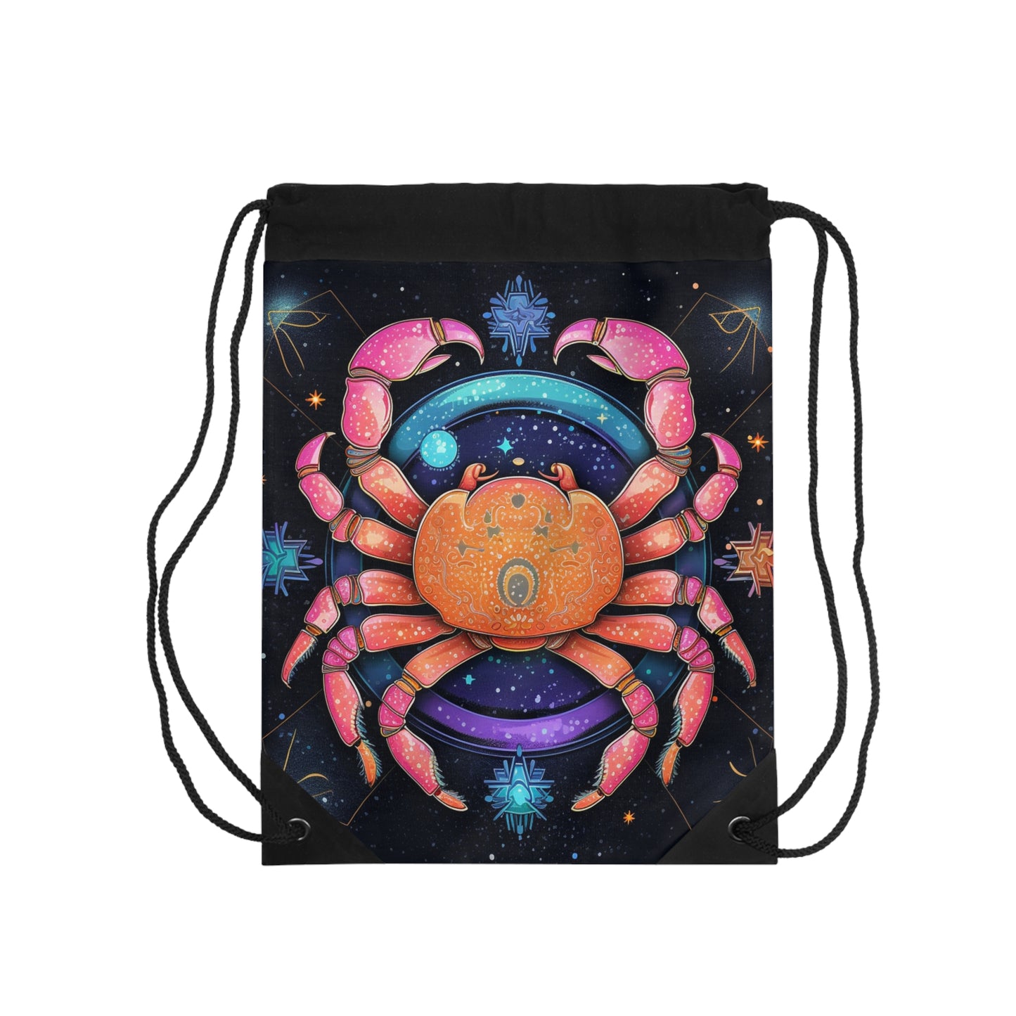 Rainbow Celestial Crab - Vibrant Cancer Zodiac Sign Art - Drawstring Bag