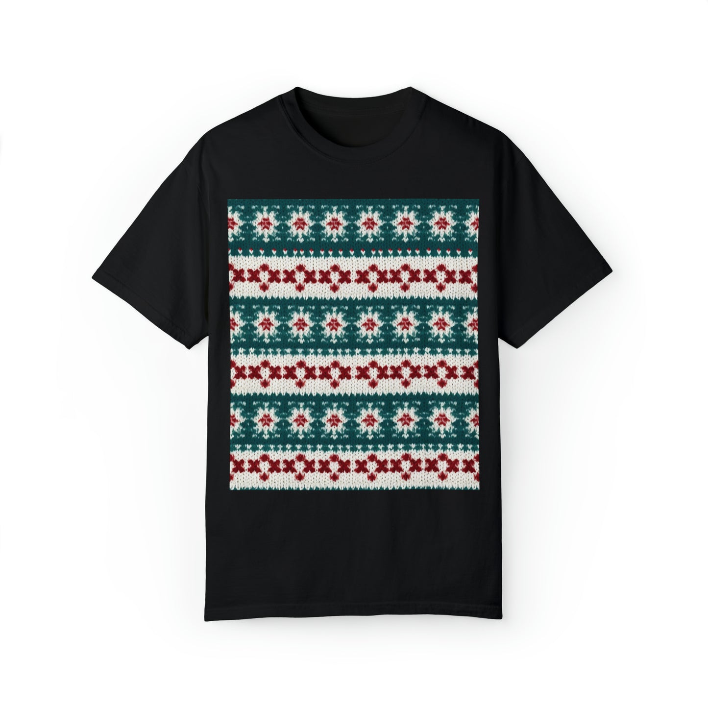 Christmas Knit Crochet Holiday, Festive Yuletide Pattern, Winter Season - Unisex Garment-Dyed T-shirt