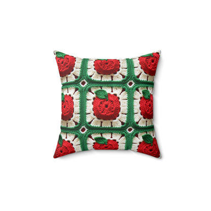 Apple Granny Square Crochet Pattern: Wild Fruit Tree, Delicious Red Design - Spun Polyester Square Pillow