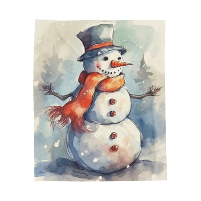 Frosty Winter Snowman Christmas - Velveteen Plush Blanket