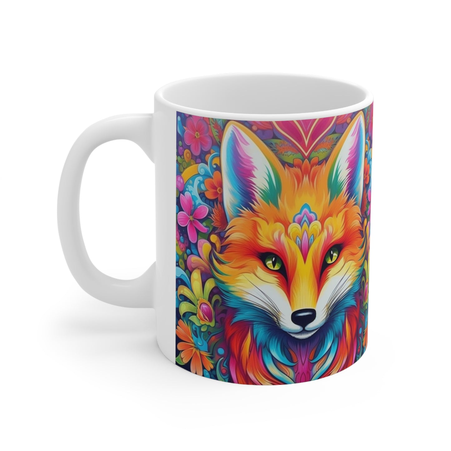 Diseño de zorro vibrante y colorido, animal único y llamativo - Taza de cerámica de 11 oz