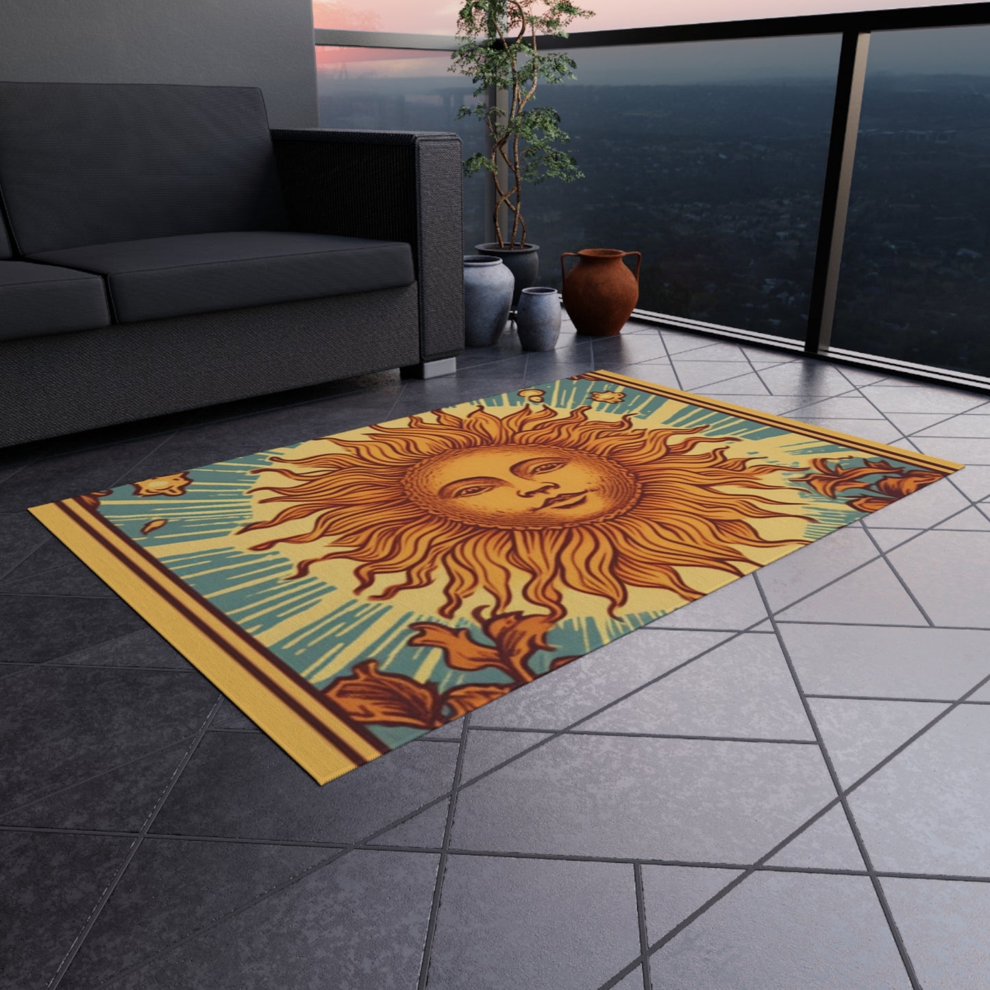 Sun Tarot Card Symbol of Growth, Life, and Radiance - Outdoor Rug