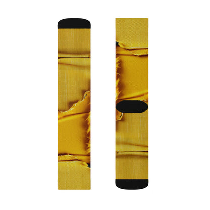 Banana Yellow Lemon: Bold Distressed, Denim-Inspired Fabric - Sublimation Socks