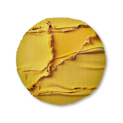 Banana Yellow Lemon: Bold Distressed, Denim-Inspired Fabric - Tufted Floor Pillow, Round