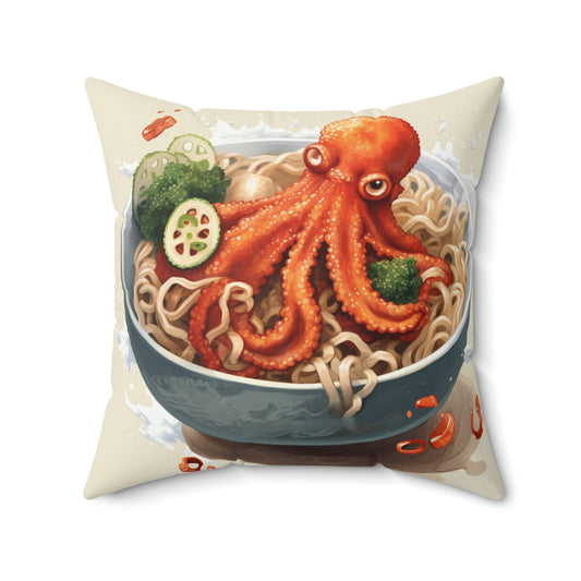 Ramen Octopus Bowl Anime Japanese Traditional Style - Spun Polyester Square Pillow