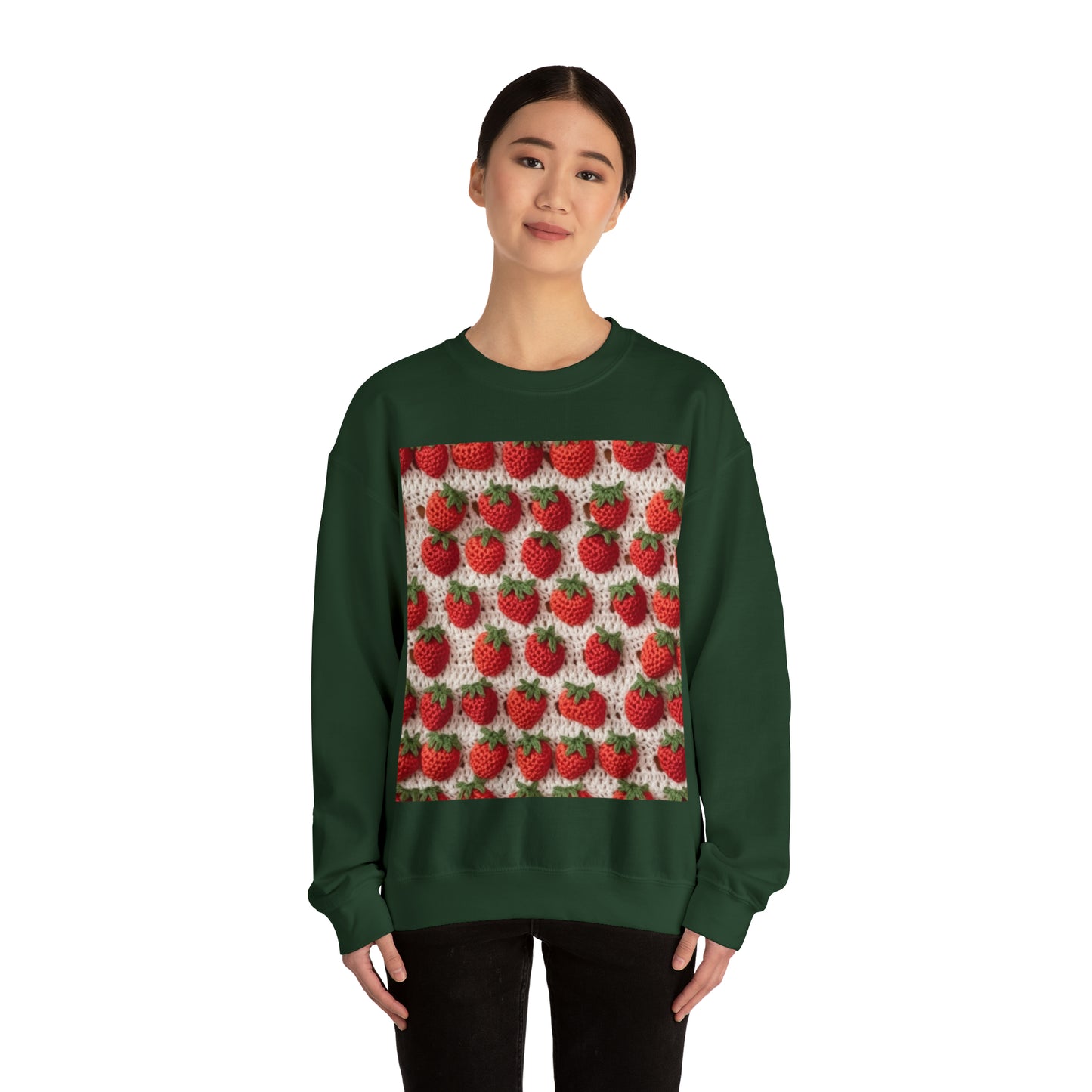 Strawberry Traditional Japanese, Crochet Craft, Fruit Design, Red Berry Pattern - Unisex Heavy Blend™ Crewneck Sweatshirt