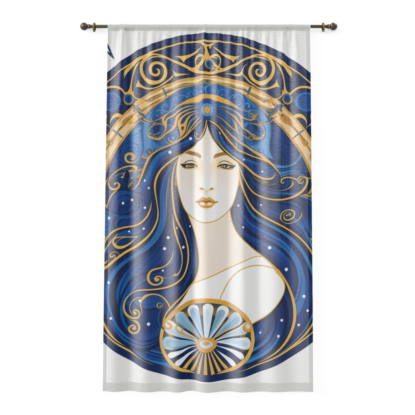 Virgo Zodiac Circular Symmetry in Gold Royal Blue - Window Curtain