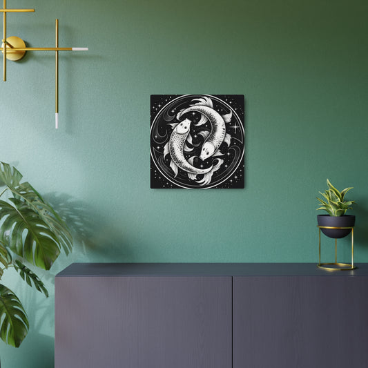 Arte del zodiaco de Piscis, cartel de metal de aluminio blanco, decorativo 