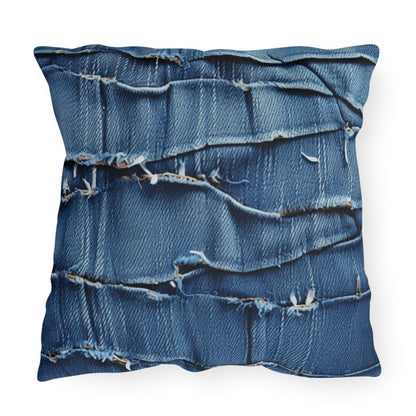 Midnight Blue Distressed Denim: Rugged, Torn & Stylish Design - Outdoor Pillows