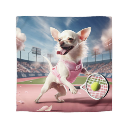 Chihuahua Tennis Ace: Dog Pink Outfit, Court Atheletic Sport Game - Microfiber Duvet Cover