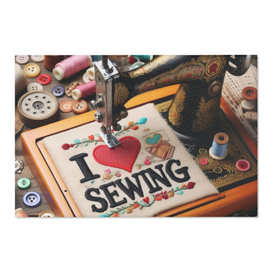 Sewing Machine, I Love Sewing Embroidery, Tailor Workshop - Area Rugs