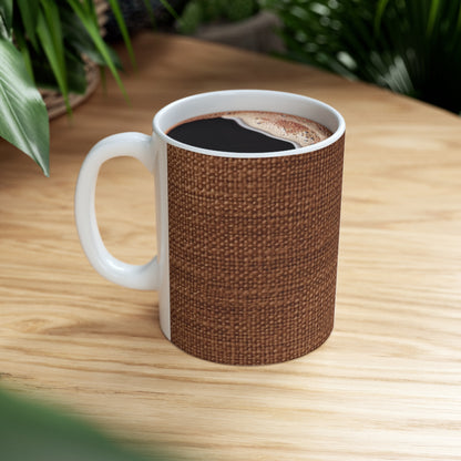 Marrón oscuro de lujo: tela con textura distintiva inspirada en la mezclilla - Taza de cerámica de 11 oz