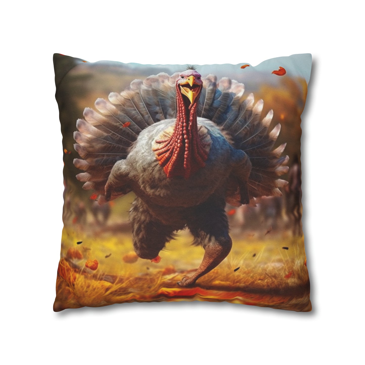 Thanksgiving Trot Turkey Run Athlete Sprint Racer Holiday Feast Dinner - Spun Polyester Square Pillow Case